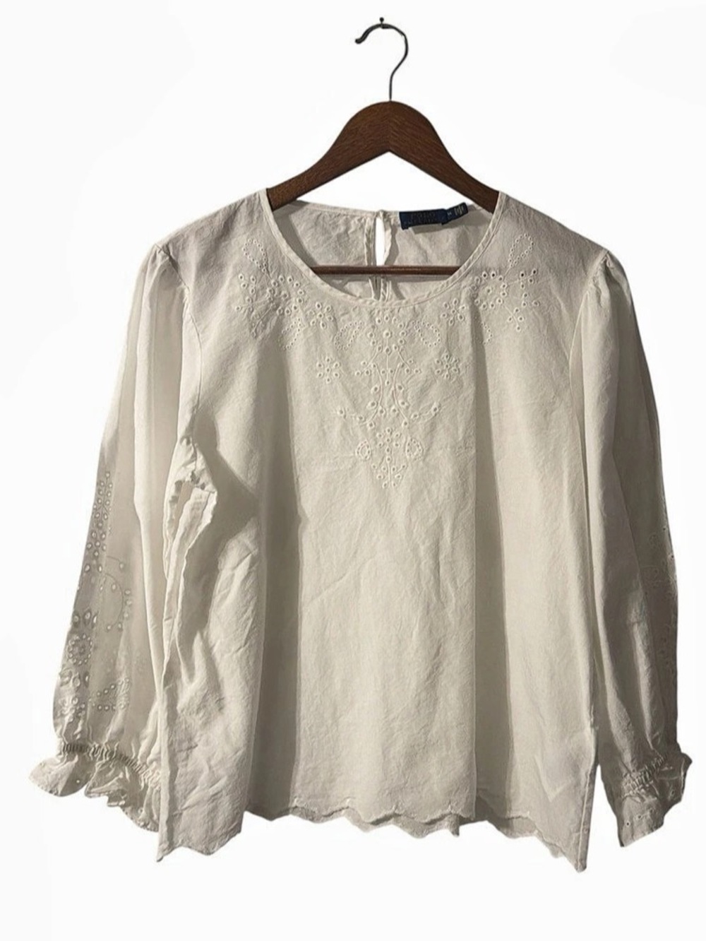 Romantic Polo Ralph Lauren Womens 14 Ivory Eyelet Blouse Cotton Boho Cottagecore